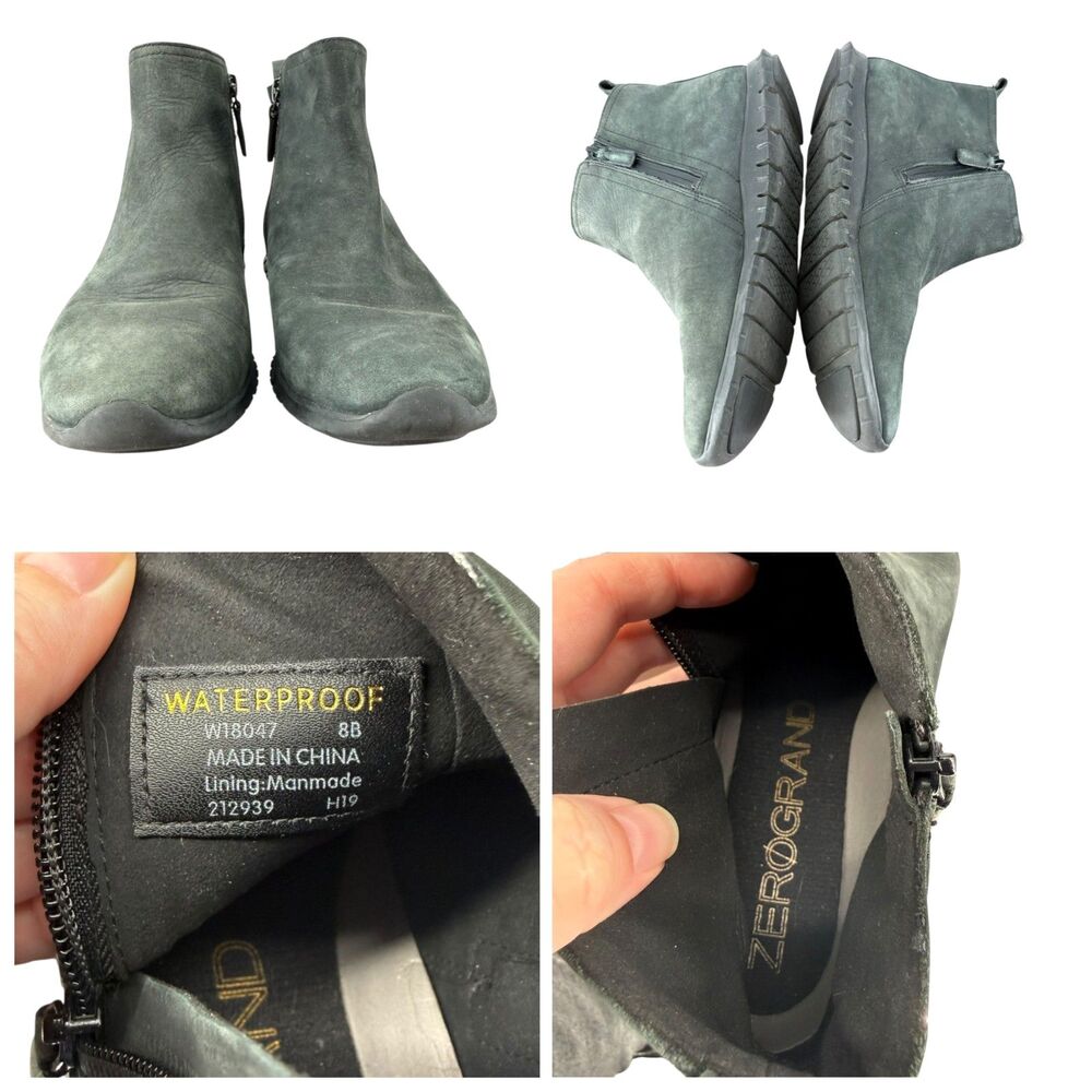 Cole Haan ZEROGRAND Waterproof Ankle Boots Womens 8B Nubuck Leather Washed Black - Picture 7 of 9